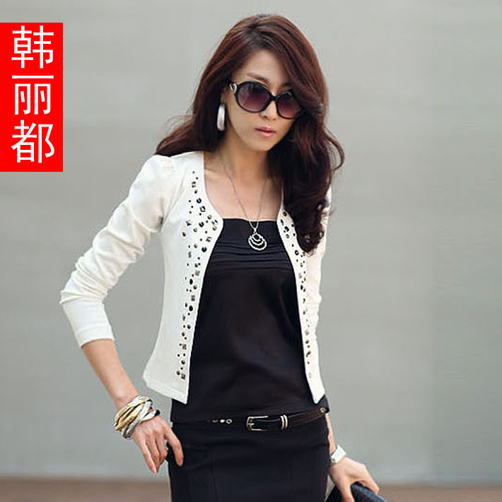 Free shipping!2012 white ol rhinestones coat female spring and autumn short design lady Jacket