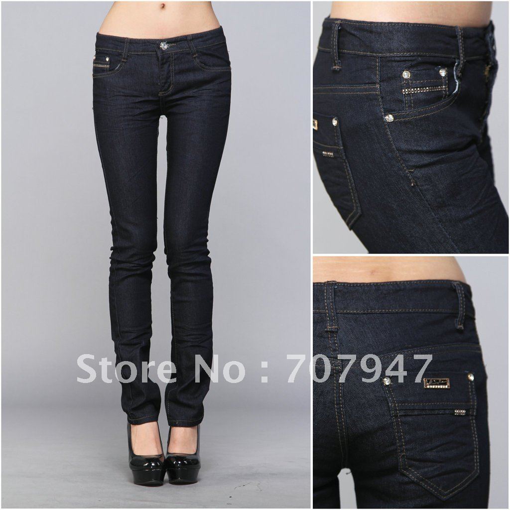 Free shipping 2012 wholesale denim jeans women Slim stretch skinny jeans pants woman dark color pencil jeans Wholesale