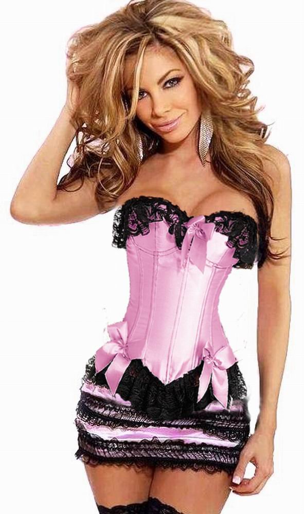 Free shipping ! 2012 Wholesale Pink Satin Sexy Robe Bustier Soiree Fashion Gothic Corset Dress S-XXL 9356