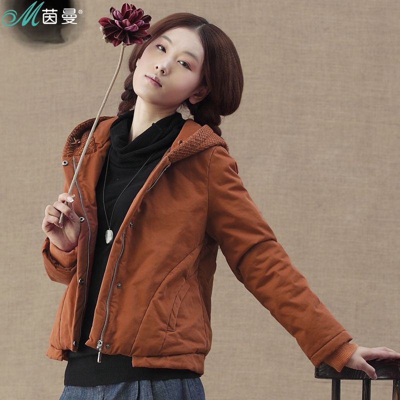 FREE SHIPPING   2012 winter 100% cotton straight print with a hood short design wadded jacket outerwear female 824052041