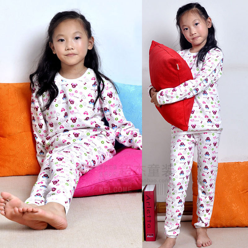 free shipping 2012 winter 7125 girls clothing child thickening plus velvet coral fleece thermal underwear set