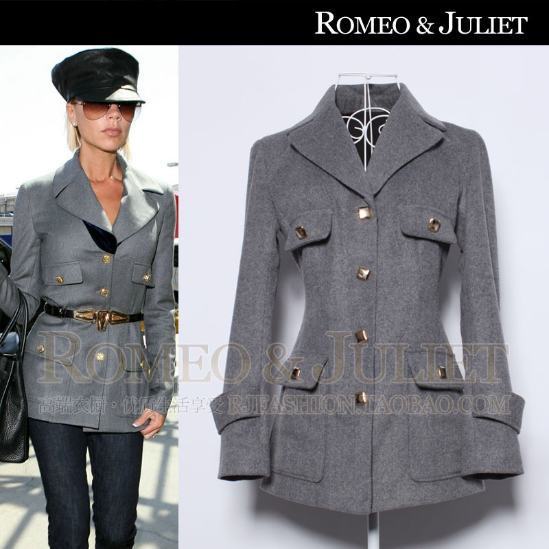 free shipping! 2012 winter coat for women fashion slim turn-down collar woolen military jacket, slim jacket women