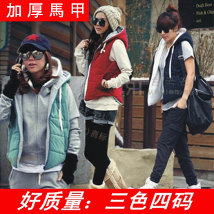 Free shipping! 2012 winter hooded short jacket thickening cotton vest with a hood lovers vest female