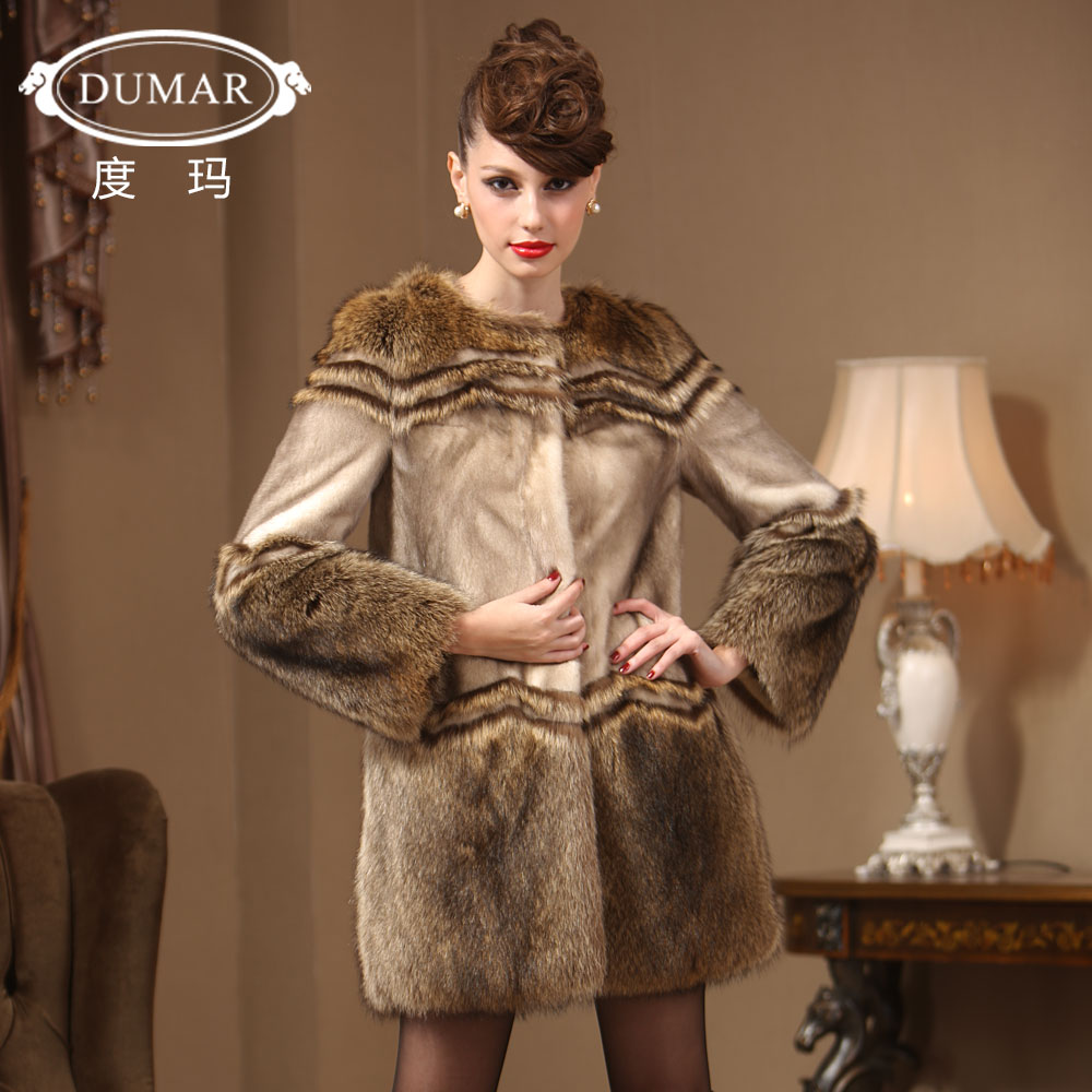 free shipping 2012 winter marten overcoat Women medium-long long-sleeve o-neck fur coat dp0685