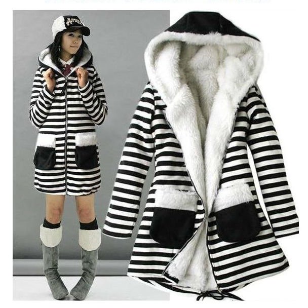 free shipping 2012 winter new thick stripe long women coats overcoat clothing ,free size