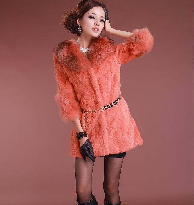 Free shipping!2012 winter raccoon fur rabbit fur three quarter sleeve fur women's medium-long outerwear jacket coat H27