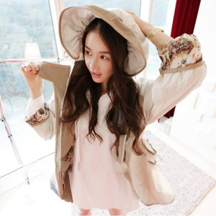 Free Shipping 2012 winter with a hood drawstring medium-long casual clothes pocket trench outerwear 5 LDX