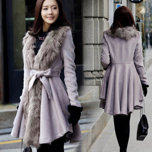 Free shipping! 2012 ! winter women luxury blue fox fur wool coat outerwear women's fur  Wool Blends Coat fashion coat