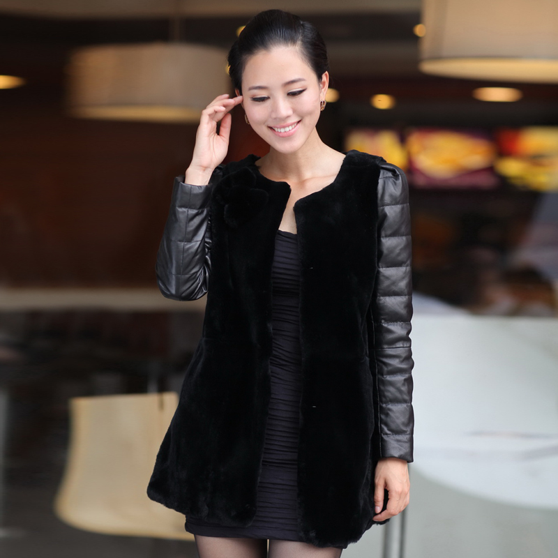 Free shipping 2012 women coat 2012 rabbit hair sheepskin outerwear genuine leather clothes  slim k922