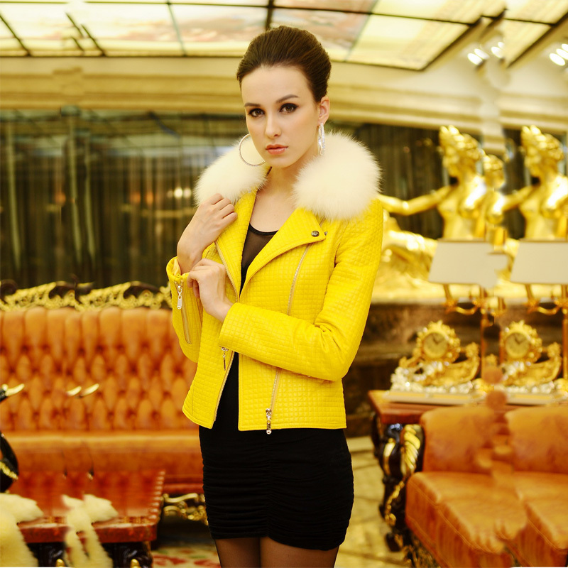 Free shipping 2012 women coat Detachable fox fur sheepskin genuine leather clothes  slim leather clothes plus cotton n722