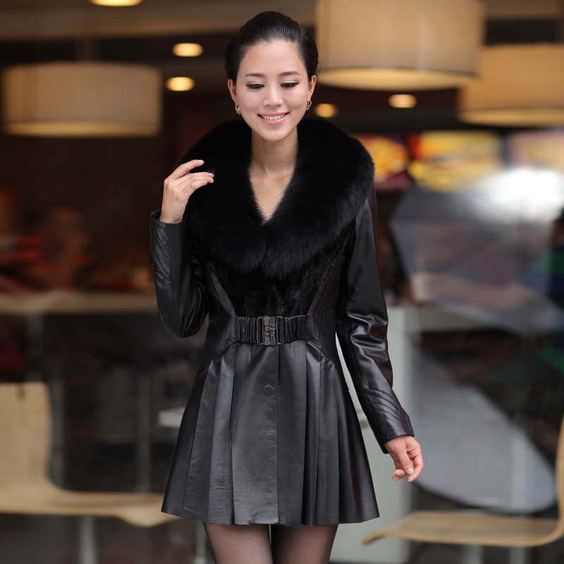 Free shipping 2012 women coat Fox fur genuine leather clothes  mink fight mink slim waist plus cotton medium-long outerwear k930