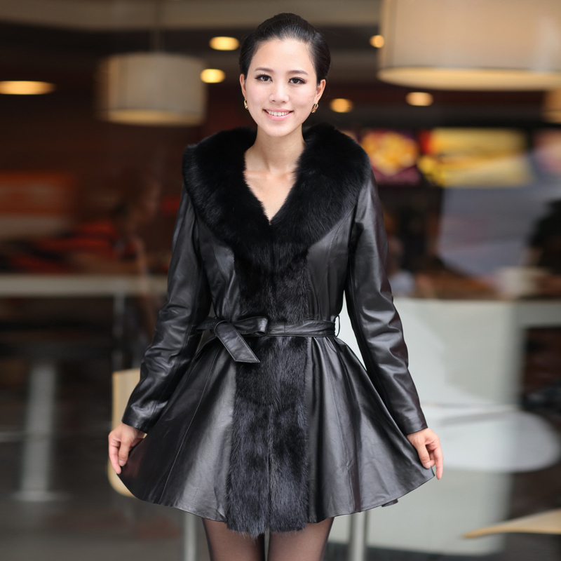 Free shipping 2012 women coat Large fox fur genuine leather clothes  mink fight mink plus cotton medium-long outerwear k927