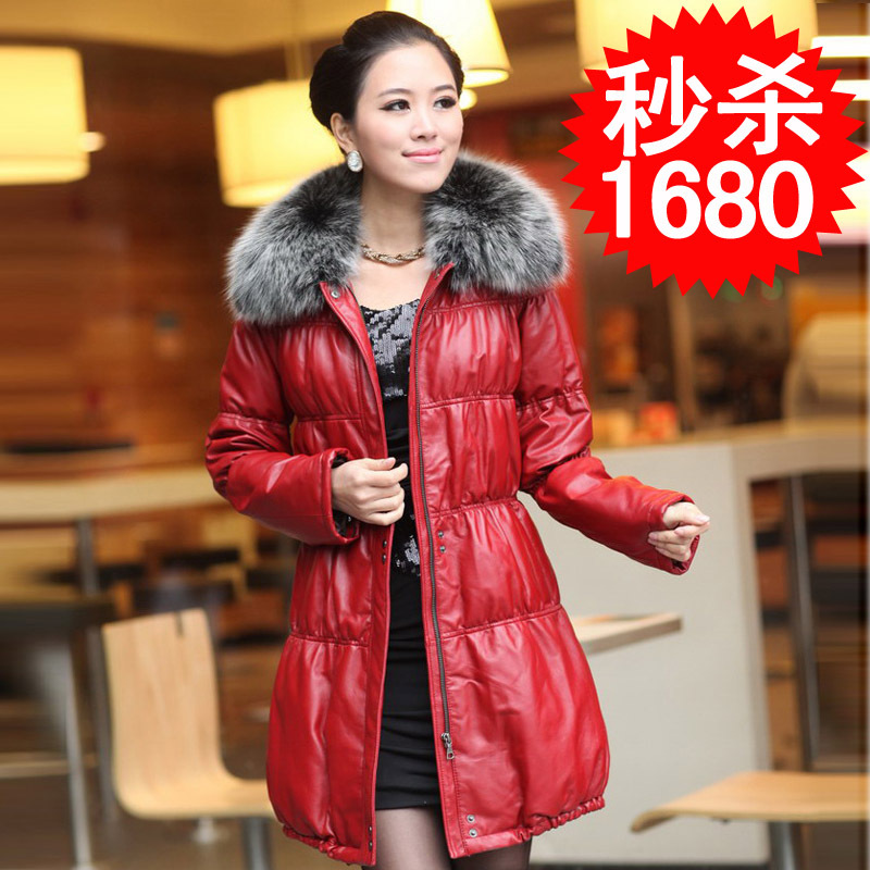 Free shipping 2012 women coat  large sheepskin detachable fox fur down genuine leather clothes  b888