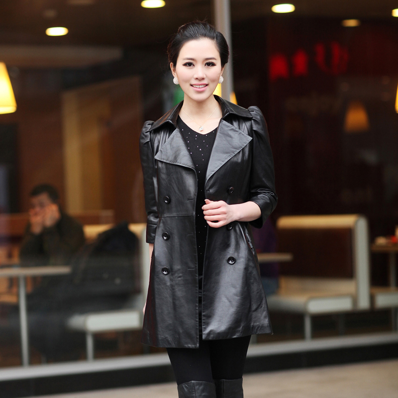 Free shipping 2012 women coat  large slim sheepskin genuine leather clothes medium-long  f809