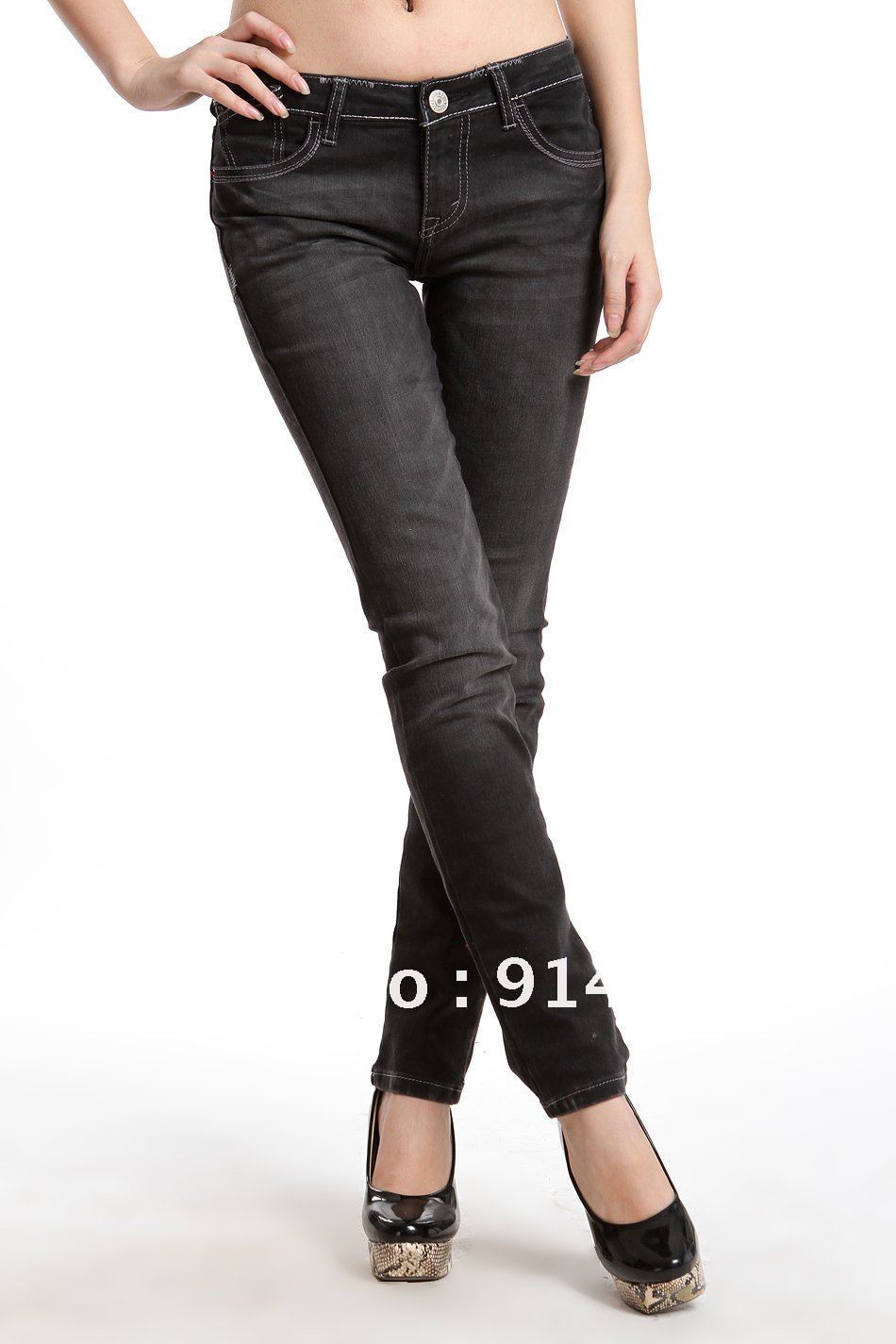 Free Shipping 2012 Women Designer Brand Basic Classic Style Cotton Denim Jeans Pants Woman Black Leisure Trousers