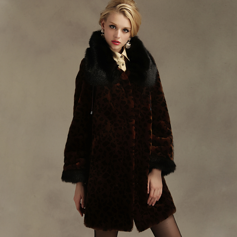 free shipping  2012 women eco-friendly faux fur leopard print marten overcoat trench