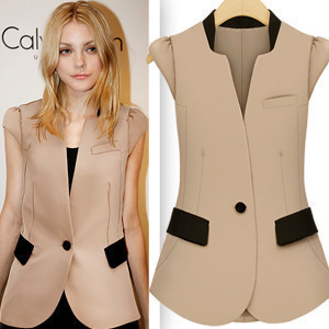 Free shipping 2012 women fashion slim Office Lady one button vest black and  skin color