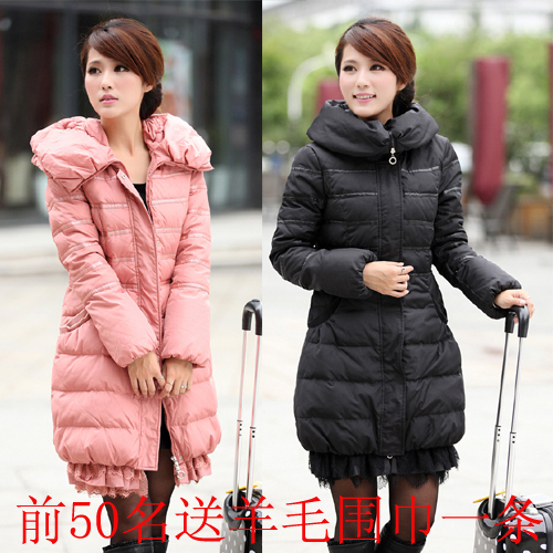 Free shipping!2012 Women lace decoration fashion medium-long slim down coat,jacket winter women