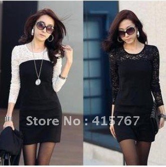 Free shipping 2012 women ladies cotton lace dress, sexy lace shoulder dress