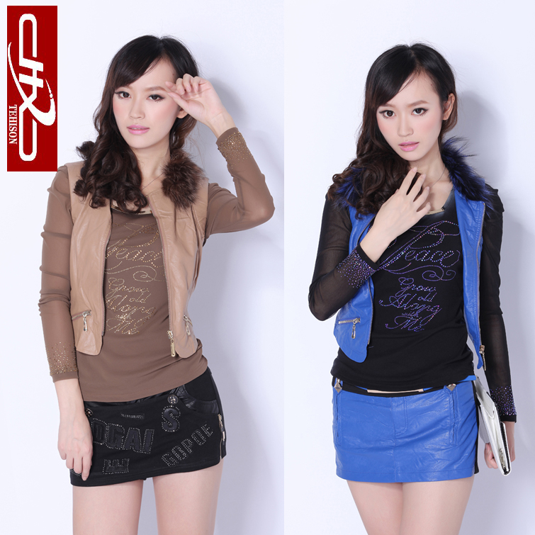 free shipping 2012 women's autumn fur collar vest fur vest short design slim outerwear vest female