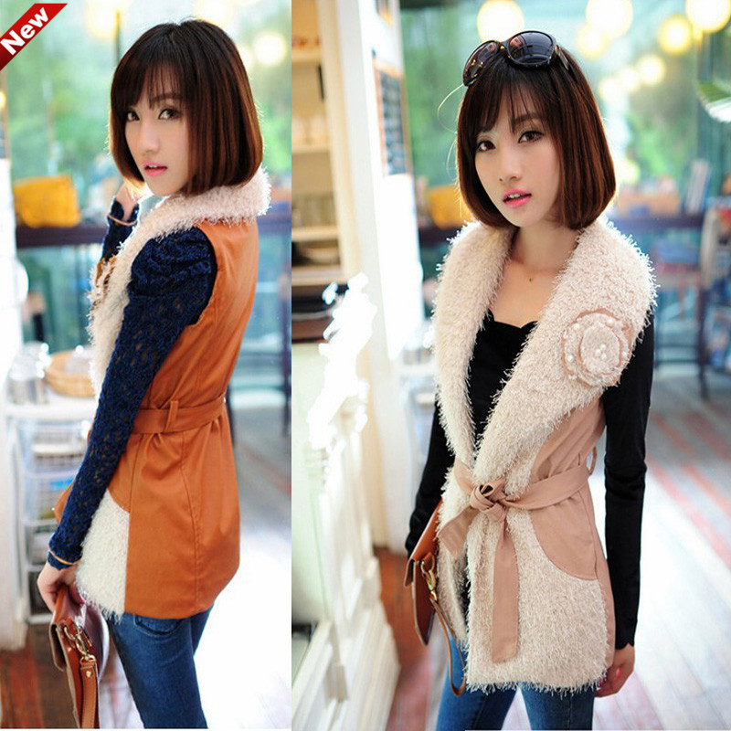 free shipping 2012 women's autumn V-neck lacing patchwork vest beading flower sleeveless vest outerwear