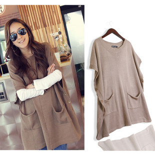 Free shipping/ 2012 women's bilateral buckle loose sweater shirt plus size pockets pullover outerwear b5307