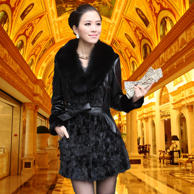 free shipping 2012 women's down coat 9.25 big fur coat fox fur mink outerwear plus cotton belt b616 women down jacket