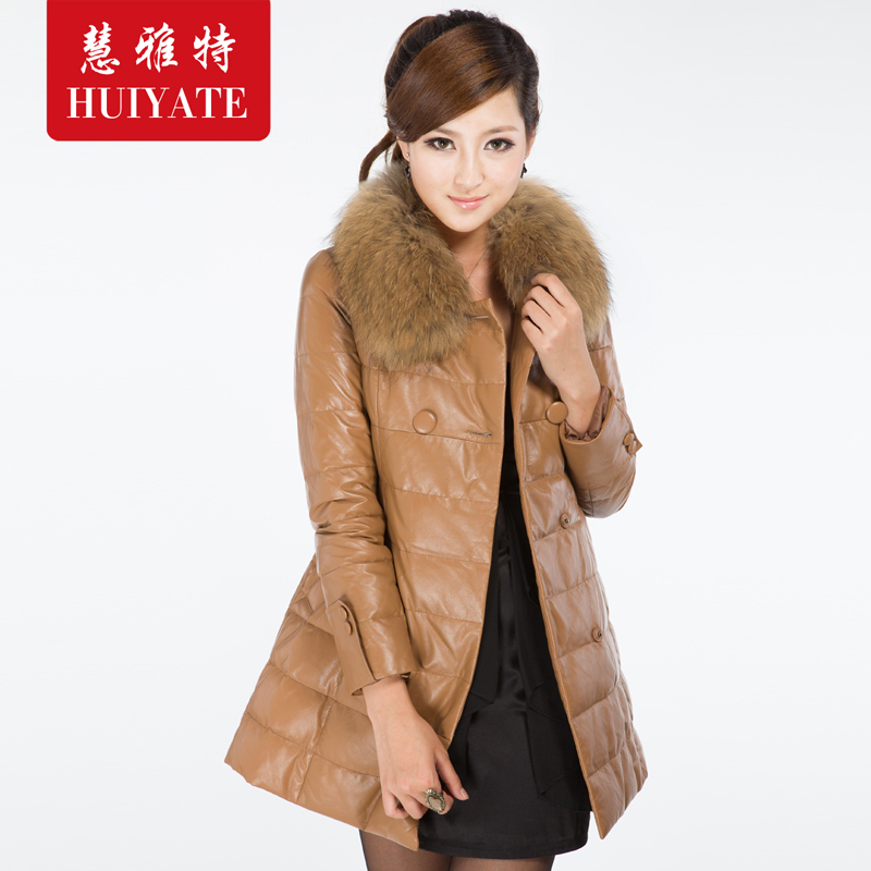 free shipping 2012 women's down jacket fashion Astra  genuine leather   medium-long   slim sheepskin  down coat