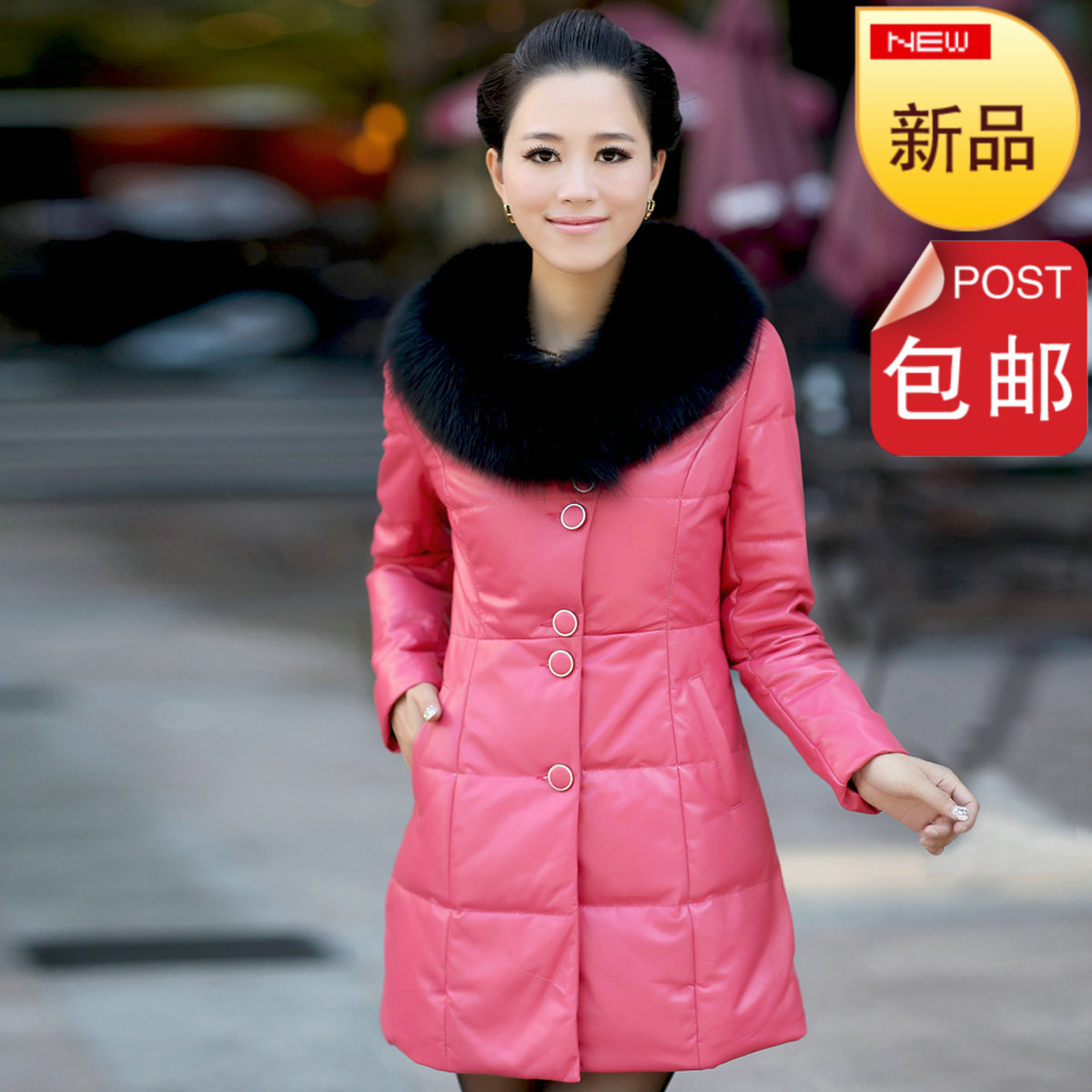 free shipping 2012 women's down jacket fashion  three-color  long design genuine leather  sheepskin genuine leather   down coat