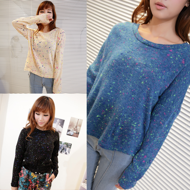 Free shipping 2012 women's fashion 1954 polka dot long-sleeve o-neck slim knitted pullover wool