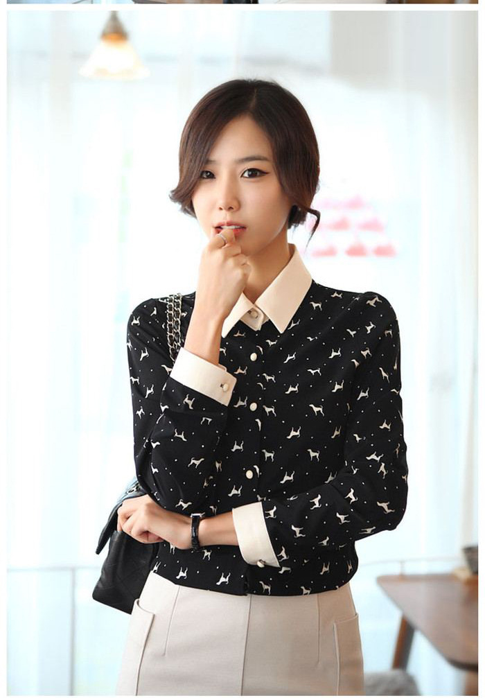 Free shipping 2012 women's fashion animal polka dot chiffon slim career shirt