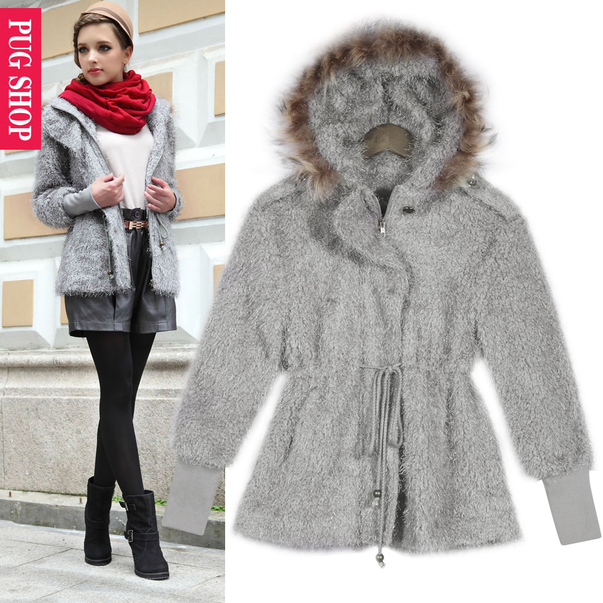 Free shipping 2012 women's fashion casual fashion slim waist with a hood outerwear trench