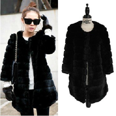 Free shipping !! 2012 women's faux rabbit fur wool thicken medium-long overcoat plus fur coat overcoat topcoat WHITE/BLACK