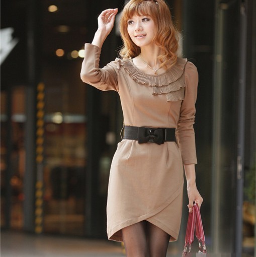 free shipping, 2012 women's female winter hot-selling gentlewomen elegant slim long-sleeve dress frock slip 8219