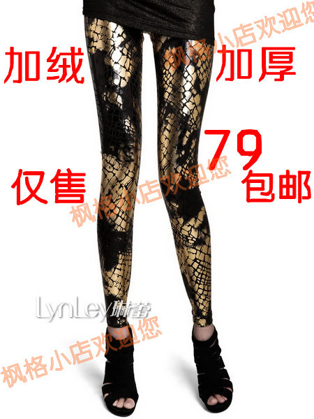 Free shipping 2012 women's legging thick serpentine pattern faux leather pants plus velvet slim