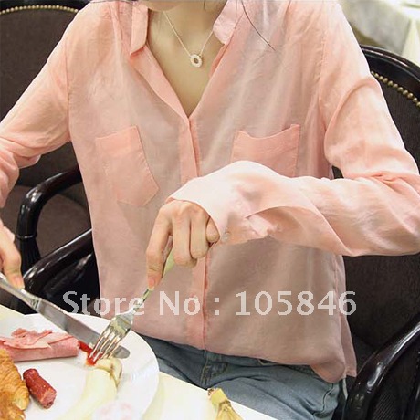 Free Shipping! 2012 Women's Loose Stand Collar Long-Sleeve Casual Cotton Shirt Blouse Candy Color Pink,White,Blue,Black  S0645#