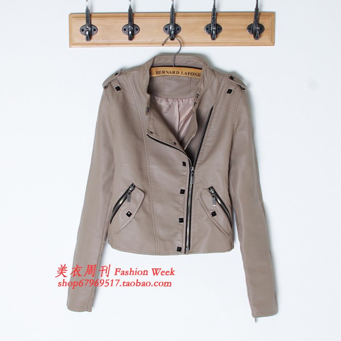 Free shipping! 2012 women's motorcycle rivet leather clothing female stand collar slim leather clothing jacket female