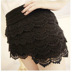 free shipping 2012 Women's multi-layer lace cutout crochet shorts solid color sexy safety pants basic skirt pants