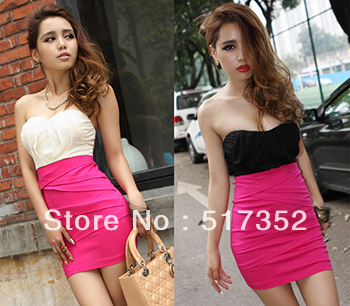 Free Shipping 2012 women's new fashion sexy tube top skirt high street slim chiffon club sheath korean mini dress for women