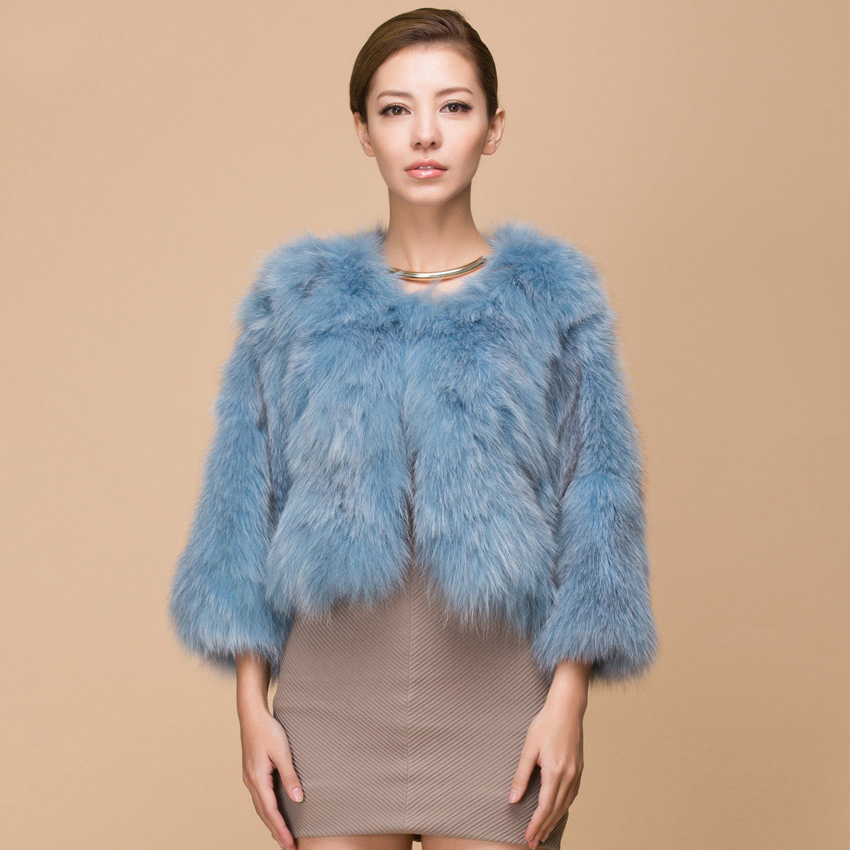 free shipping  2012 women's o-neck wrist-length sleeve fox fur short design fur coat q1817