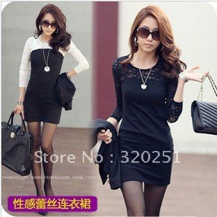 free shipping 2012 women's ol elegant summer lace patchwork long-sleeve slim one-piece dress sy018