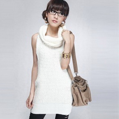 Free shipping 2012 women's physical pats the personality solid color heap turtleneck pullover sleeveless sweater b082