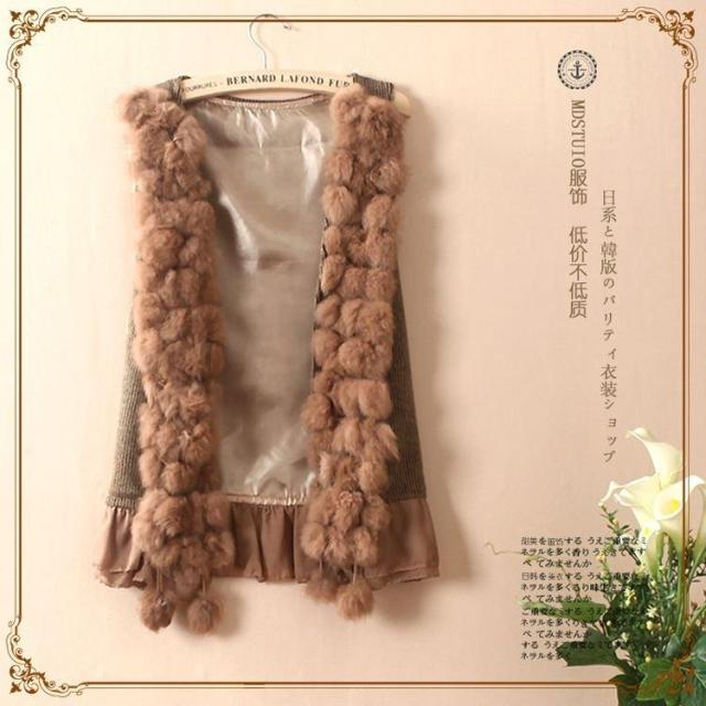 Free Shipping! 2012 Women's Rabbit Fur Ball V-neck Slim Waist Vest Sweater Outerwear Waistcoat Black,Grey,Khaki B06755#