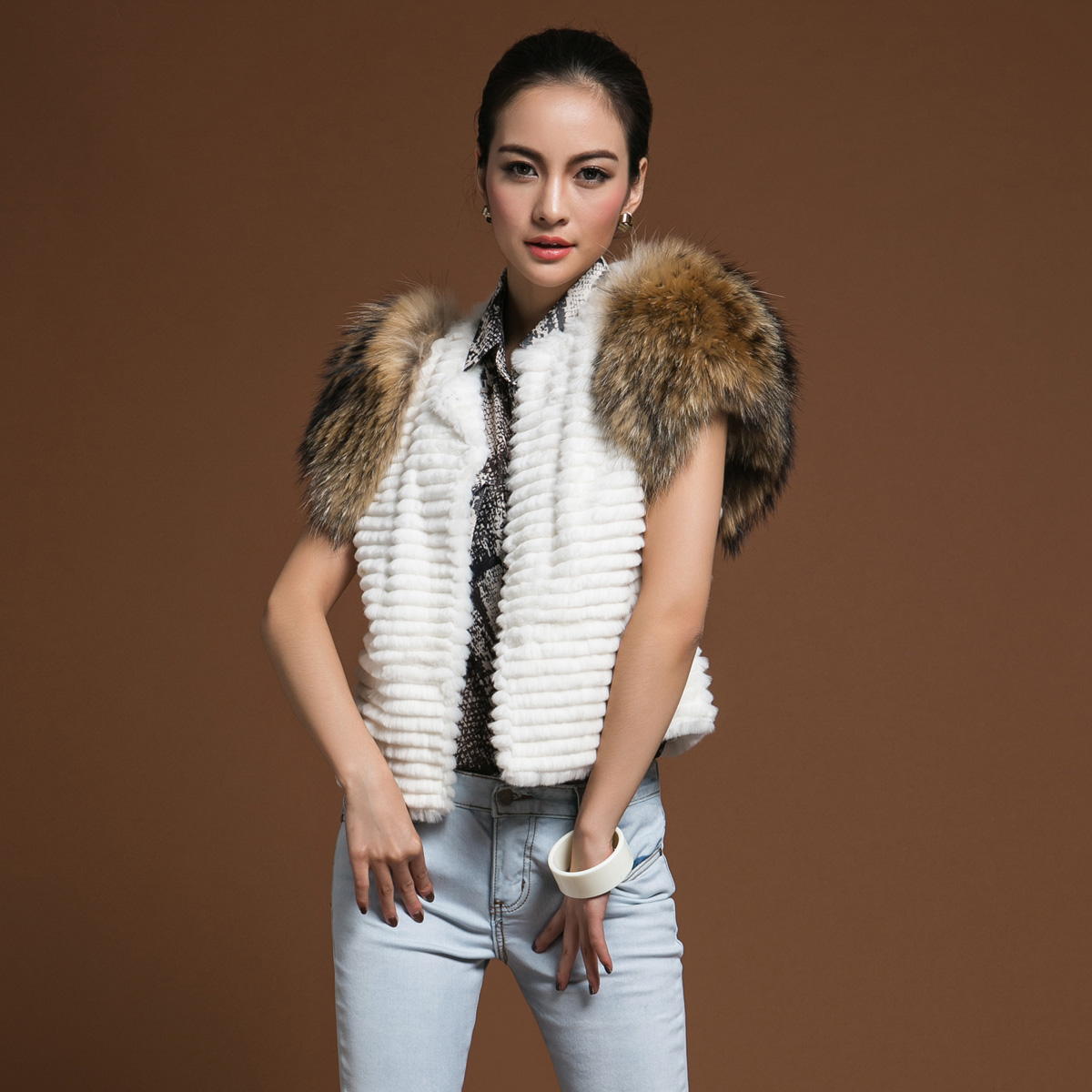 free shipping  2012 women's rabbit fur ultralarge raccoon fur vest outerwear d8968