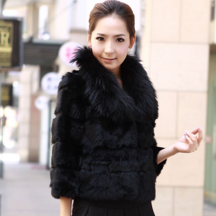 Free shipping. 2012 women's rex rabbit hair fur collar fur coat short design