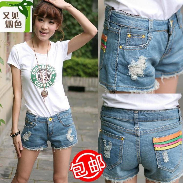 Free shipping 2012 women's shorts spring and summer denim shorts female distrressed denim shorts for four seasons