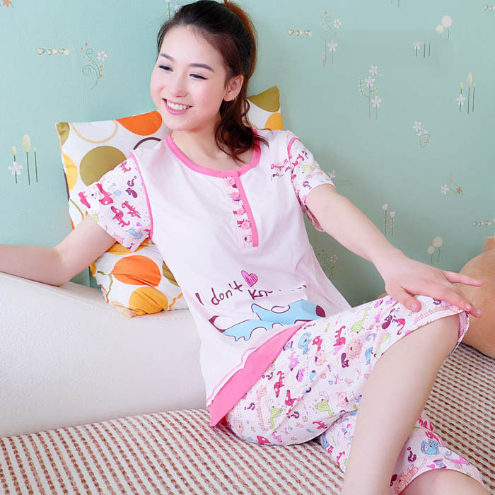 free shipping 2012 women's sleepwear 100% cotton knitted short-sleeve cartoon puppy lounge