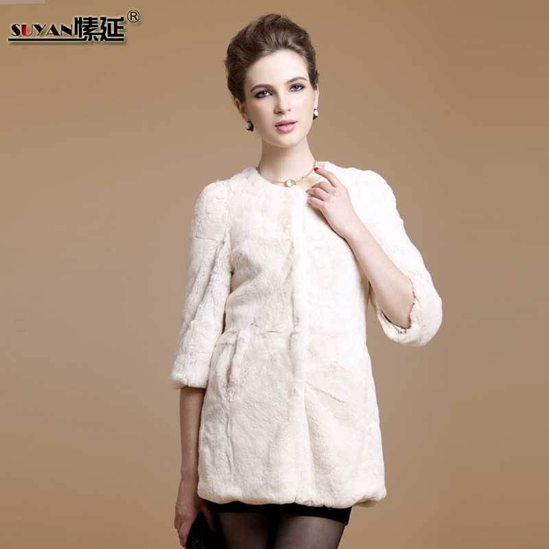 Free shipping 2012 women's slim medium-long rex rabbit hair fur coat sy8466