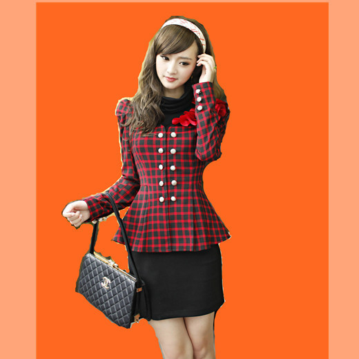 Free shipping 2012 women's spring plaid outerwear fashion professional set a one-piece dress skirt