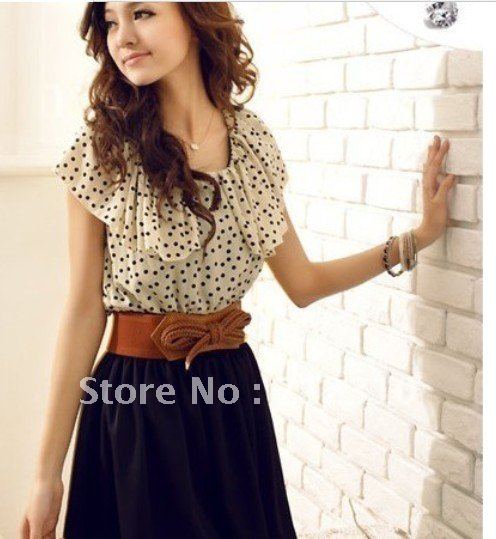 Free Shipping---2012 Women's Summer Mini Dress Fashion Chiffon Short-sleeve Dots Polka Waist  (with blet)